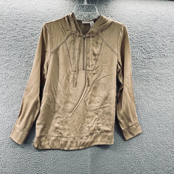 Zenergy Chicos Women Hoodie 0 Small Tan‎ Pullover 1/4 Zip Hooded Sweatshirt - Picture 2 of 11